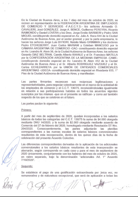 Empleados De Comercio, Se Firma El Acuerdo Paritario 2020 – SOS ...